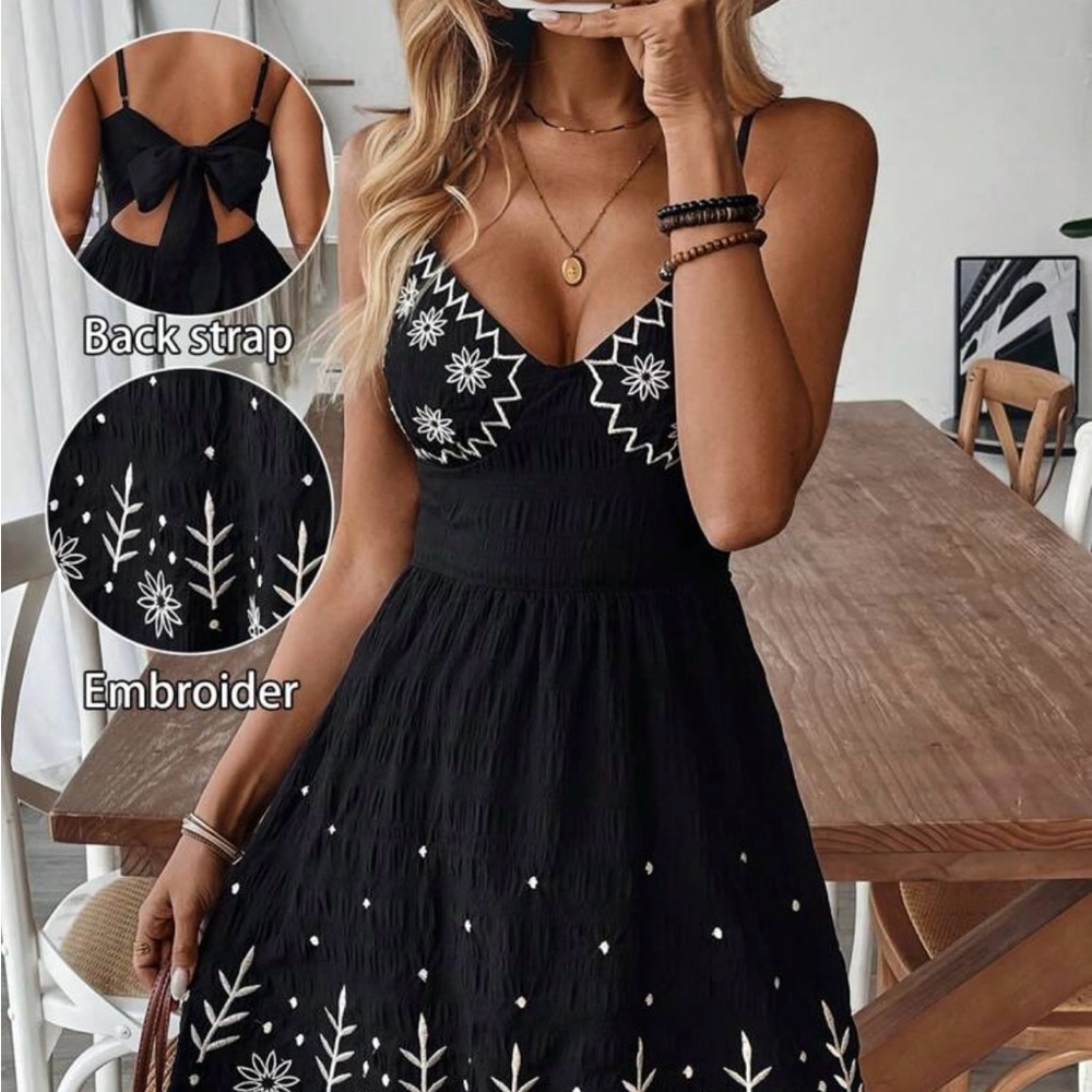 Elegant Black Floral Embroidered Dress
